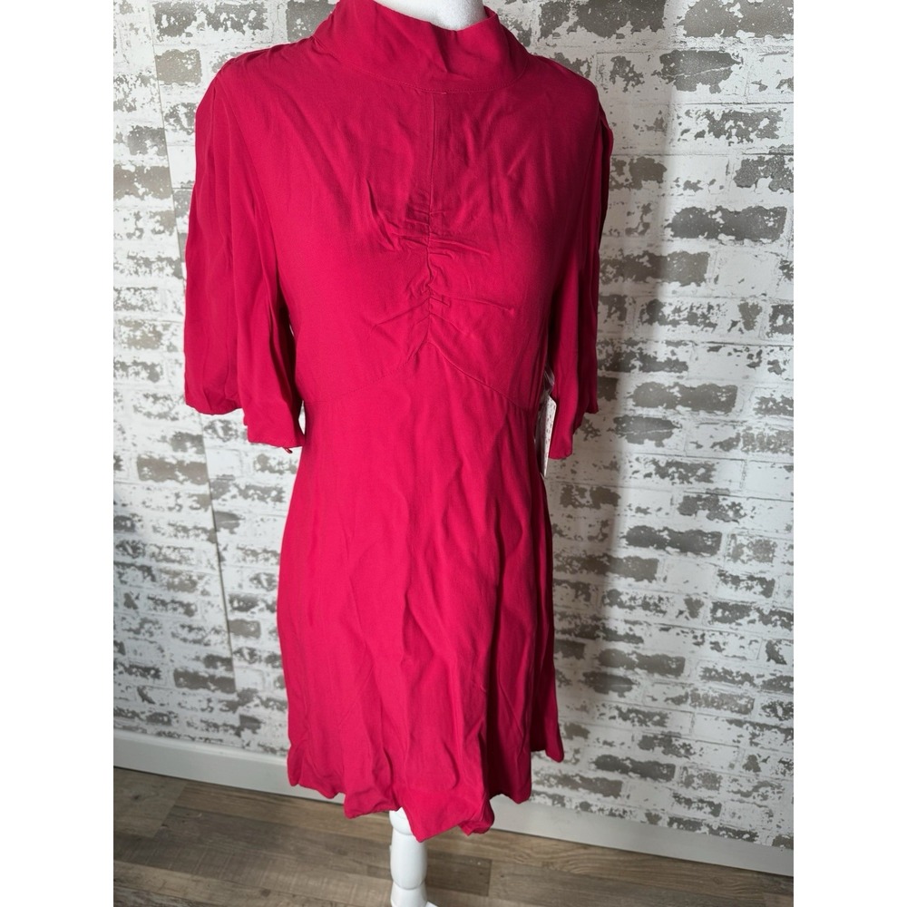 Free People Dress Womens Size 8 Be My Baby‎ Red Ruched Front Elbow Dress New